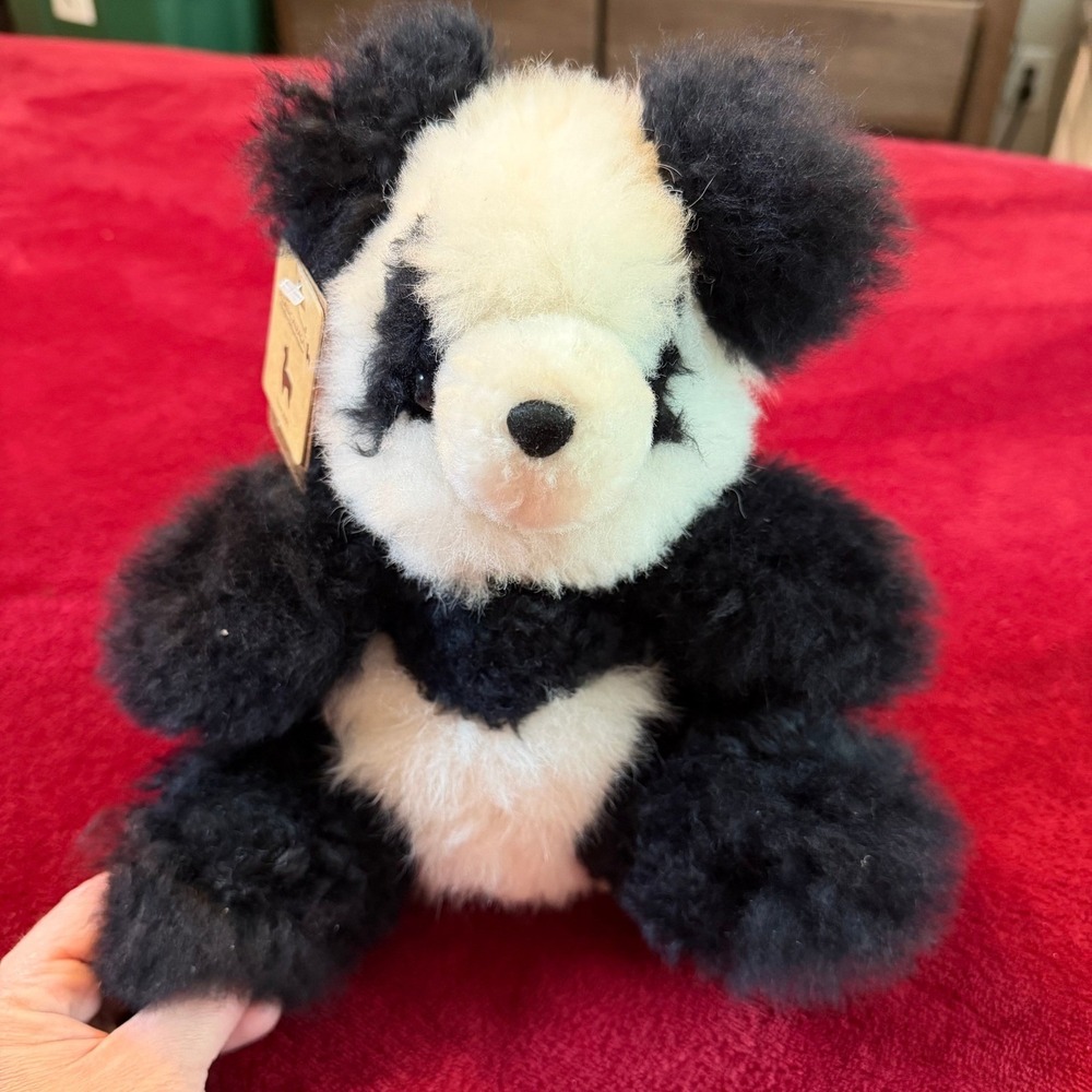 Classic Alpaca Panda Bear Plush Stuffed Animal Genuine Alpaca Fiber Black White